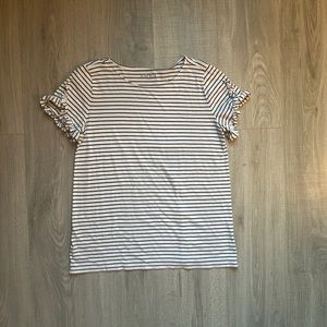 Loft Striped Ruffle Sleeved Striped Short Sleeve Tee (M)